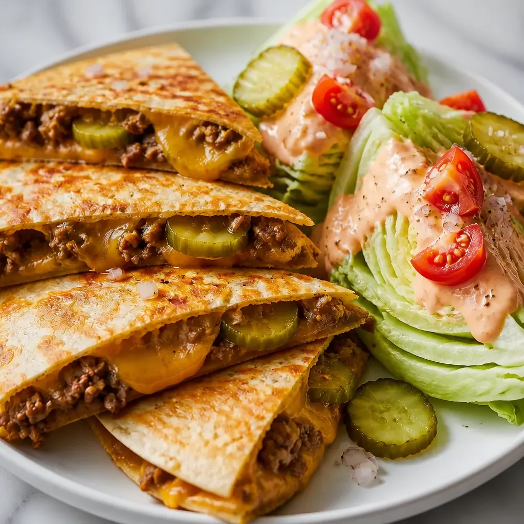 Cheeseburger Quesadillas close-up view
