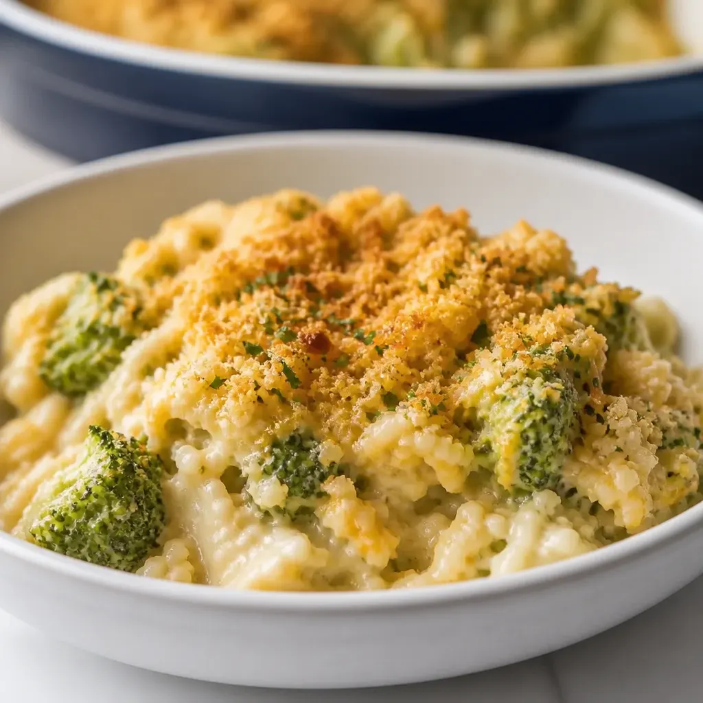 Cheesy Broccoli Rice Casserole close-up view