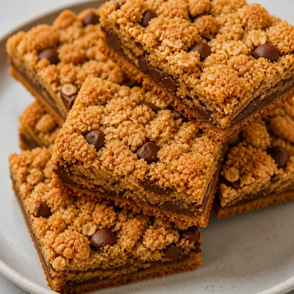 Chewy Chocolate Chip Blondies with Oatmeal Cookie Streusel close-up view