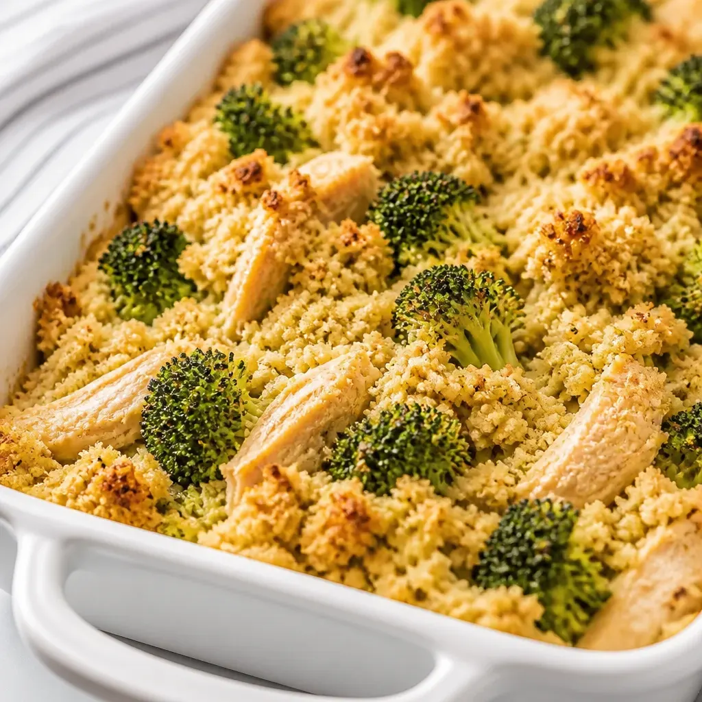 Chicken & Broccoli Stuffing Casserole close-up view