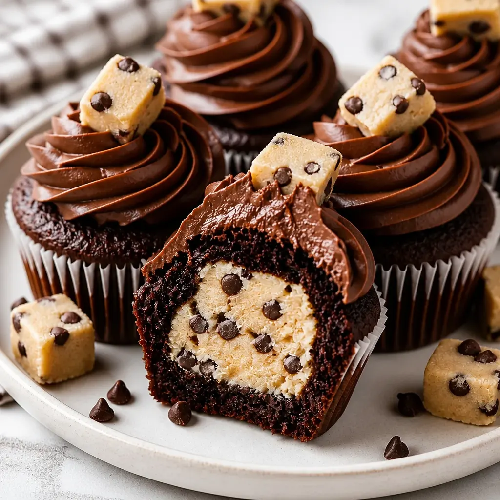 Cookie Dough Stuffed Cupcakes close-up view