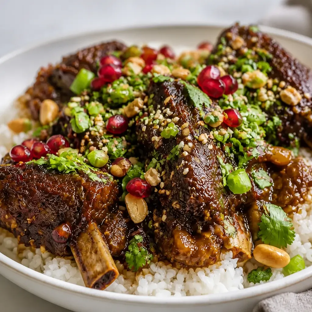 Crockpot Thai Short Ribs with Coconut Rice close-up view
