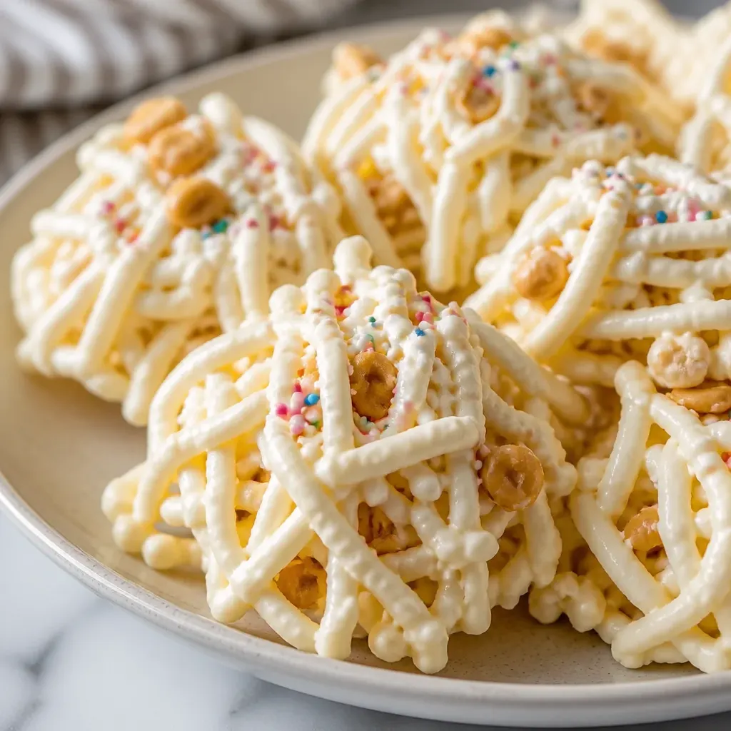 Crockpot White Chocolate Haystacks close-up view