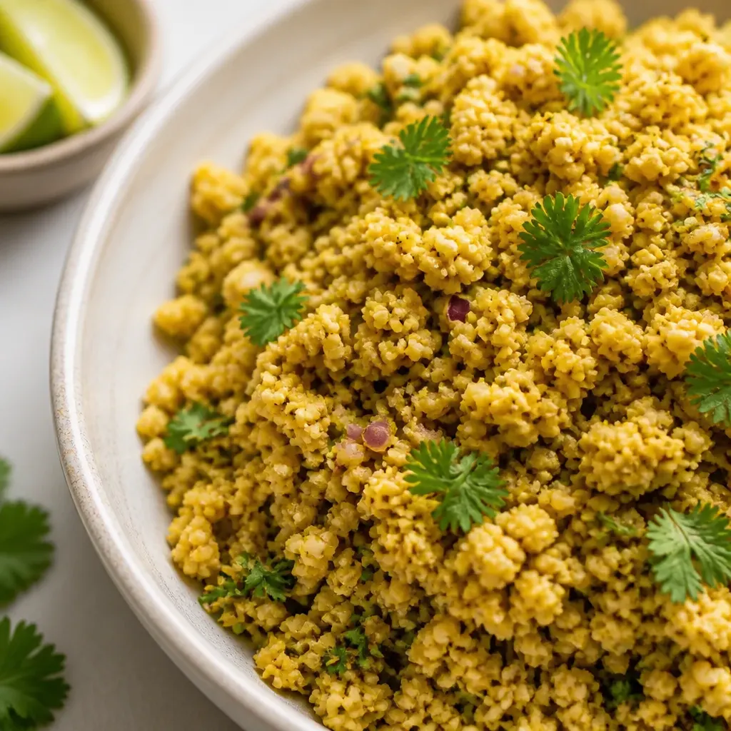 Curried Cauliflower (Gobi Taktakin) close-up view