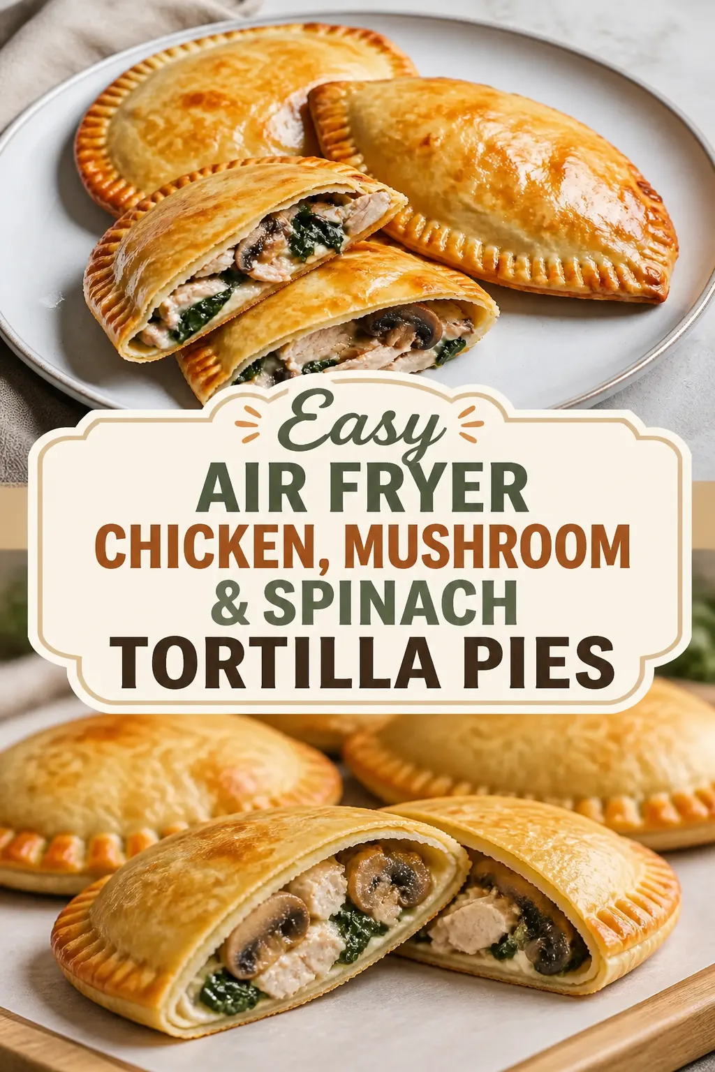 Easy Air Fryer Chicken, Mushroom & Spinach Tortilla Pies Pinterest pin