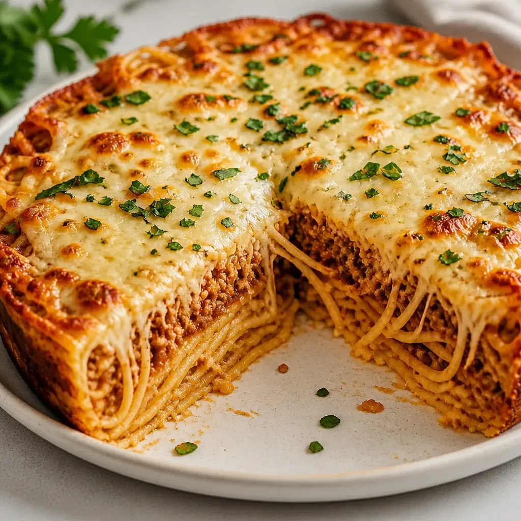 Easy Spaghetti Pie close-up view