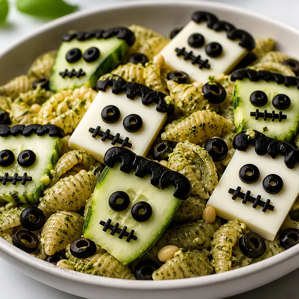 Frankenstein Pasta for Halloween close-up view