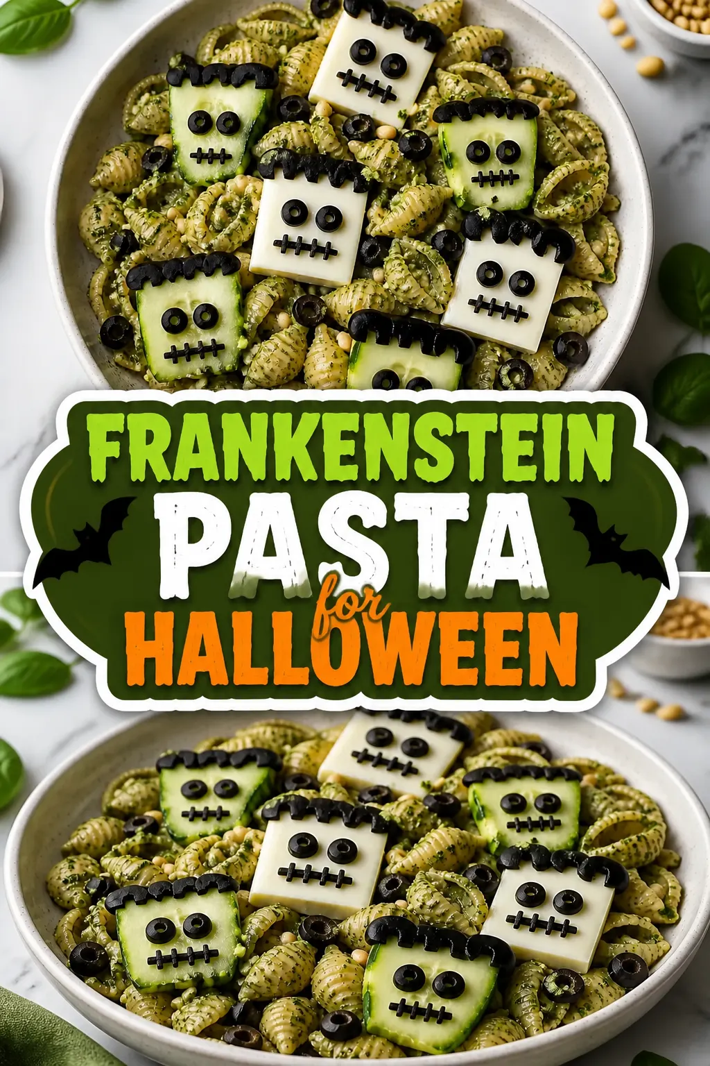 Frankenstein Pasta for Halloween Pinterest pin