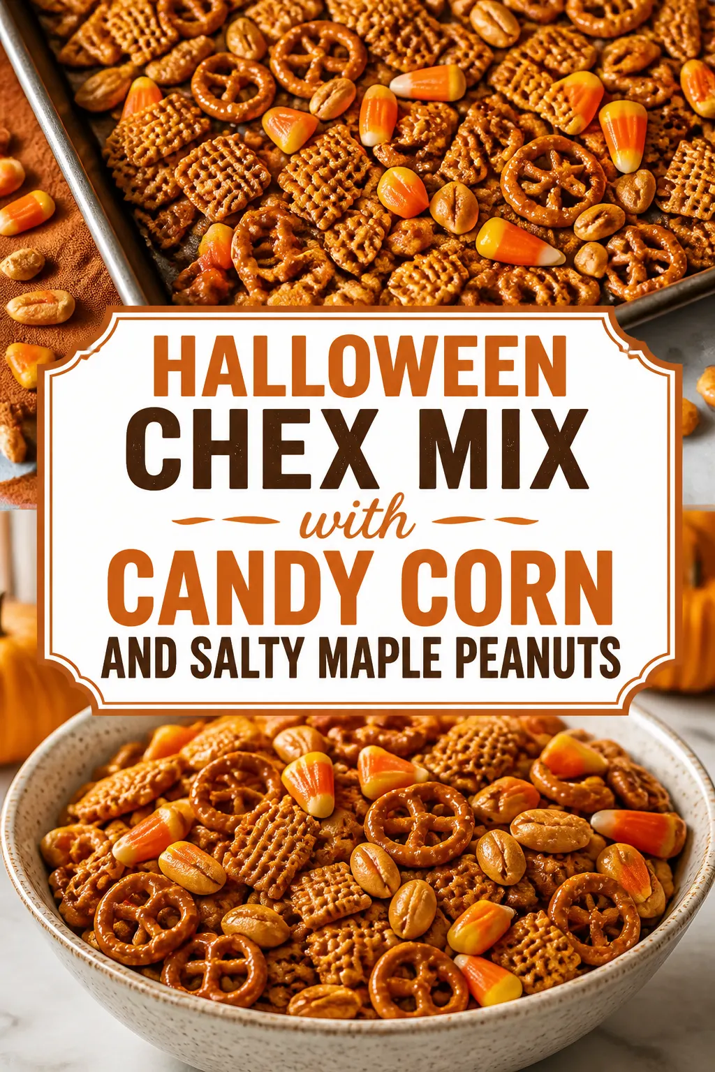 Halloween Chex Mix with Candy Corn and Salty Maple Peanuts Pinterest pin