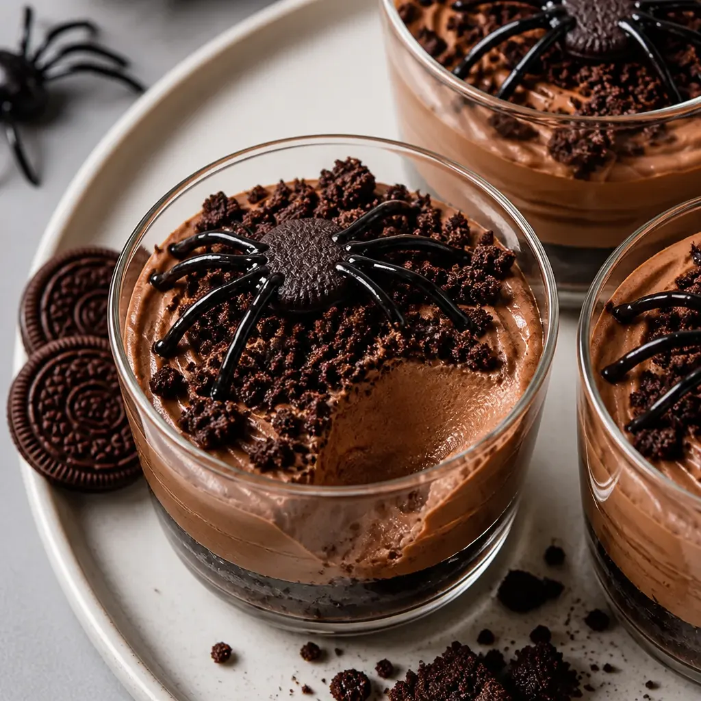 Halloween Chocolate Mousse Cups close-up view