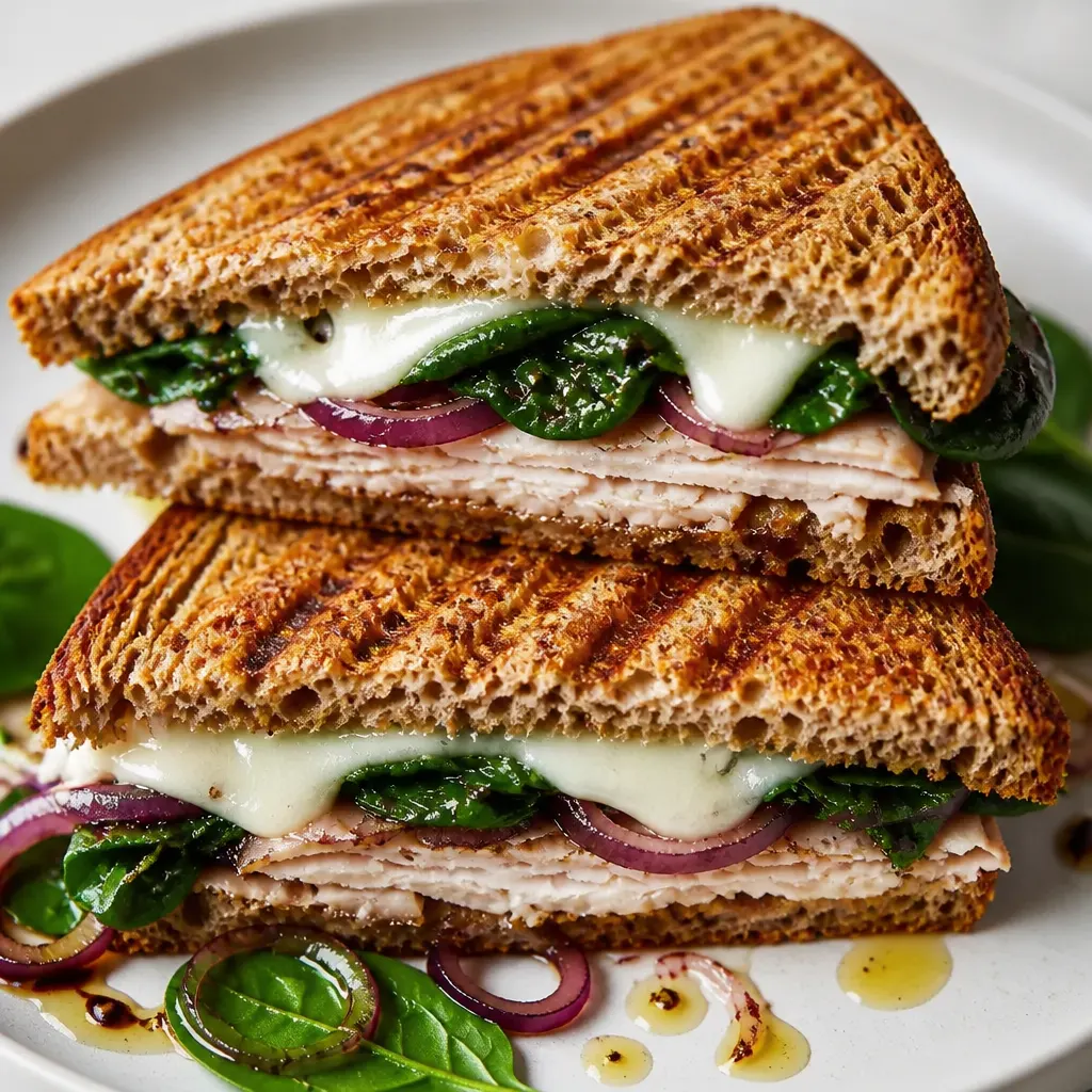 Heart-Healthy Turkey, Spinach & Balsamic Panini close-up view