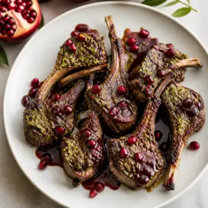 Lamb Chops with Pesto and Pomegranate Sauce
