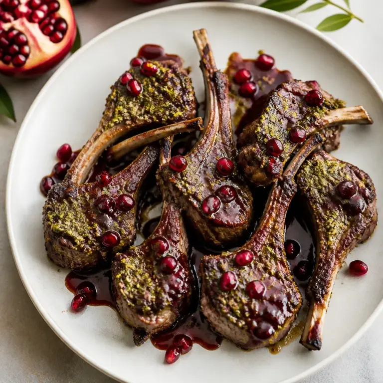 Lamb Chops with Pesto and Pomegranate Sauce