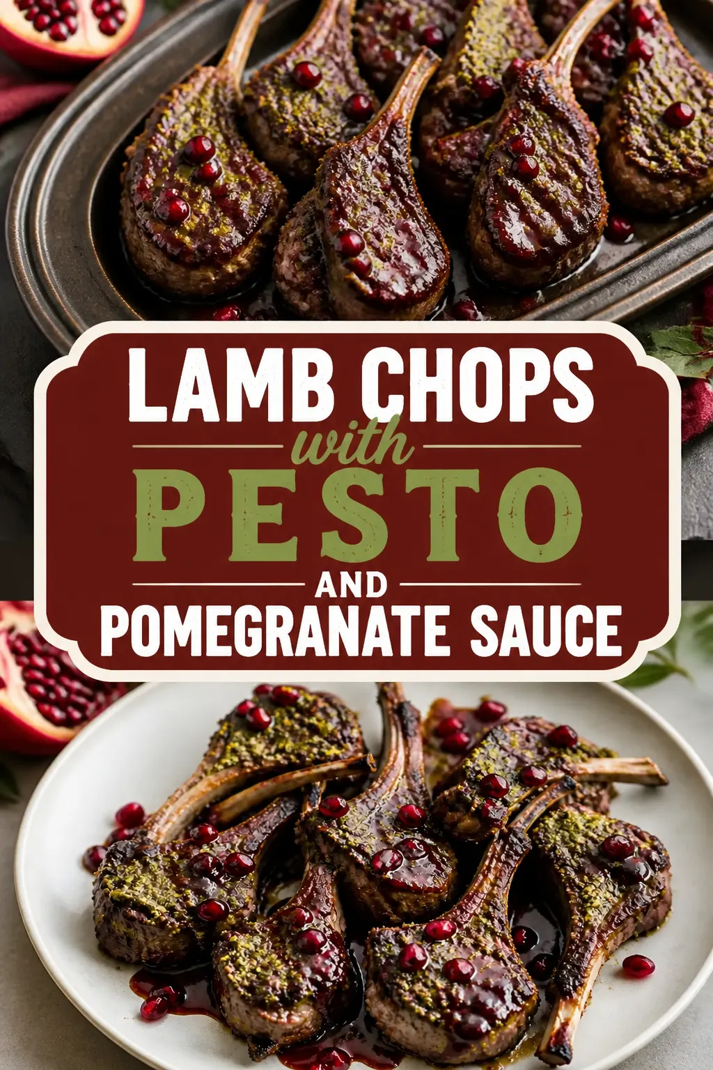 Lamb Chops with Pesto and Pomegranate Sauce Pinterest pin