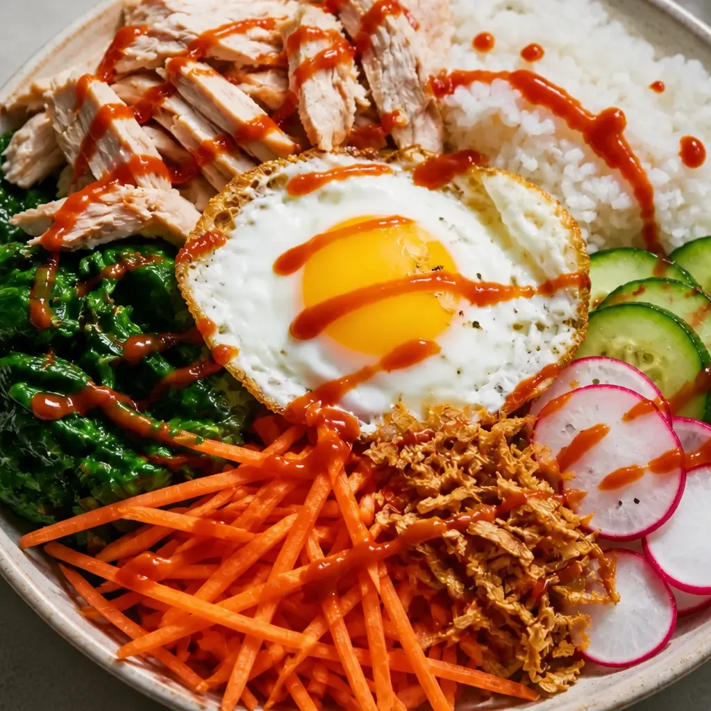 Leftover Turkey Bibimbap Buddha Bowl close-up view