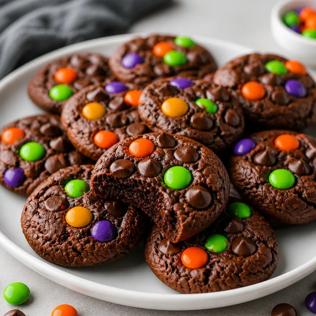 M&M Halloween Chocolate Cookies close-up view