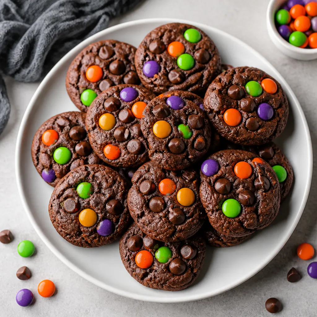 M&M Halloween Chocolate Cookies