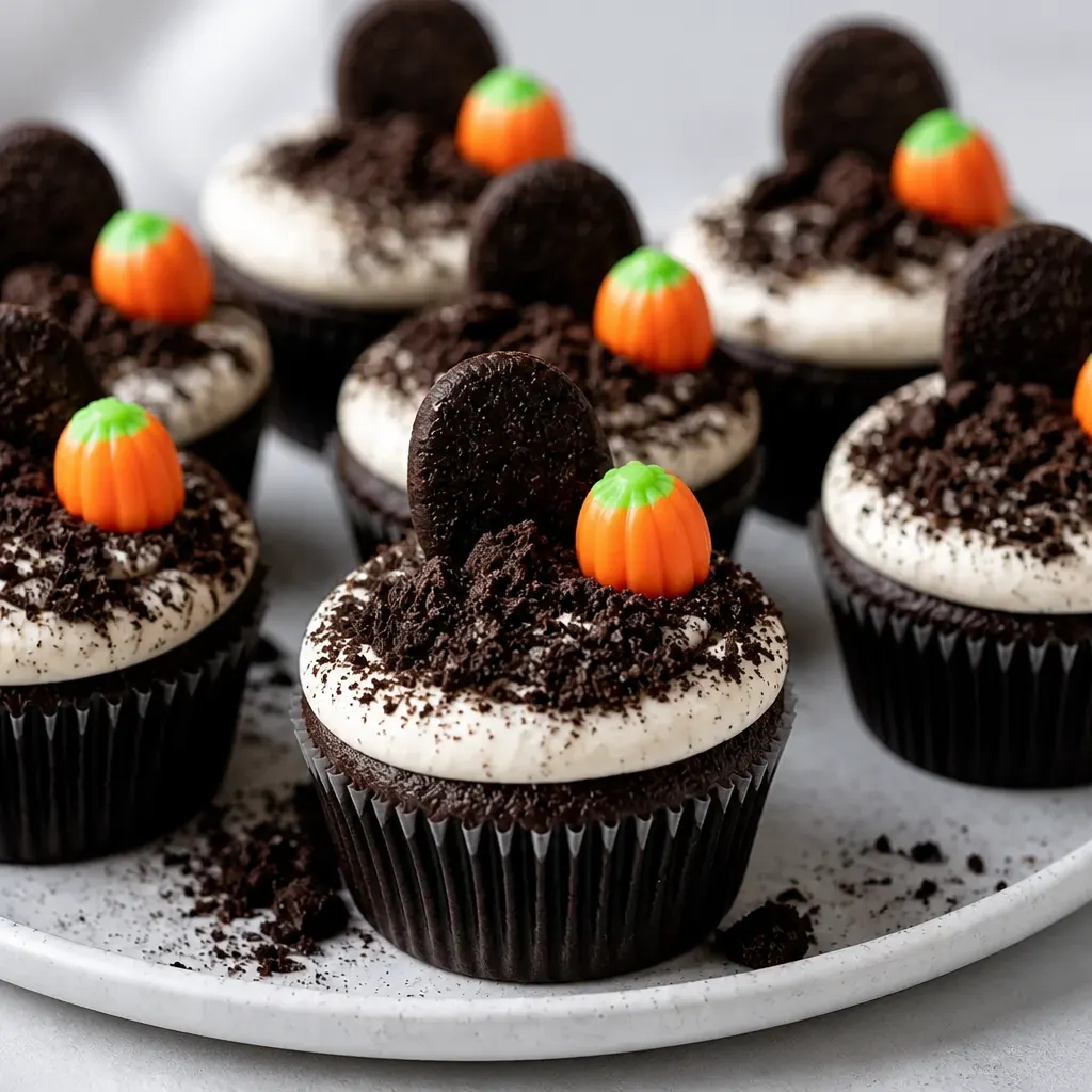 Oreo-Stuffed Halloween Cupcakes close-up view