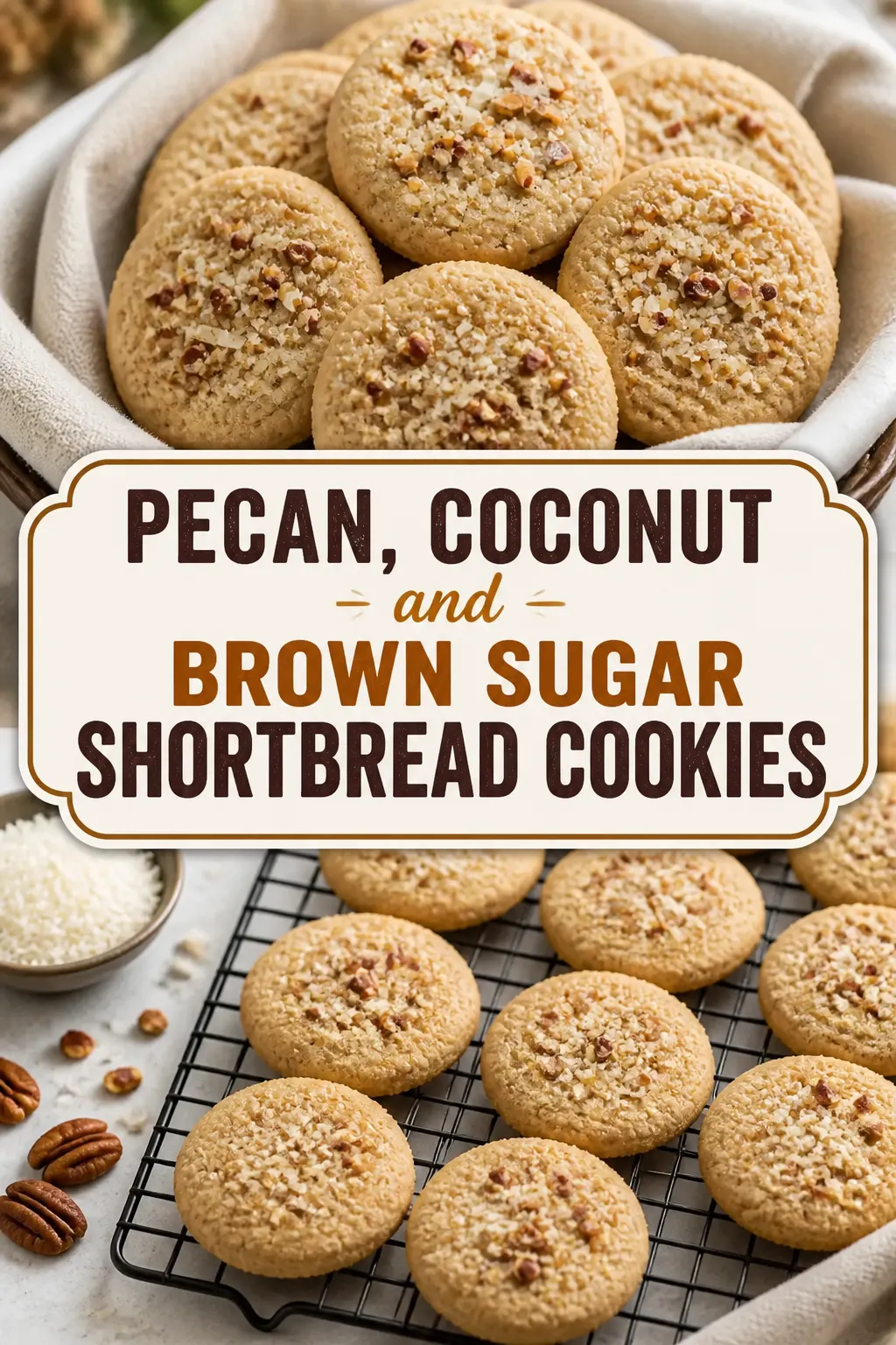 Pecan, Coconut and Brown Sugar Shortbread Cookies Pinterest pin