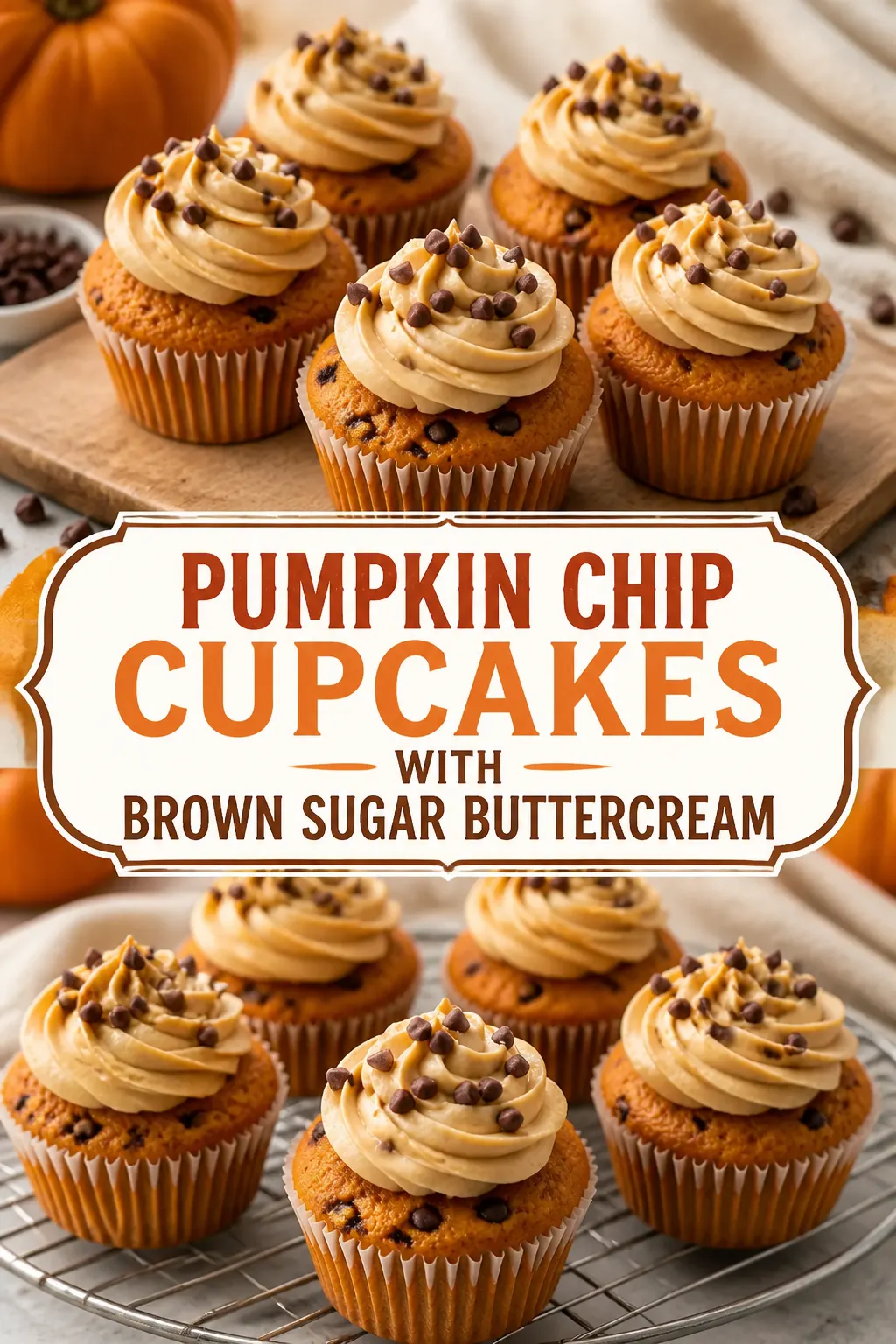 Pumpkin Chip Cupcakes with Brown Sugar Buttercream Pinterest pin