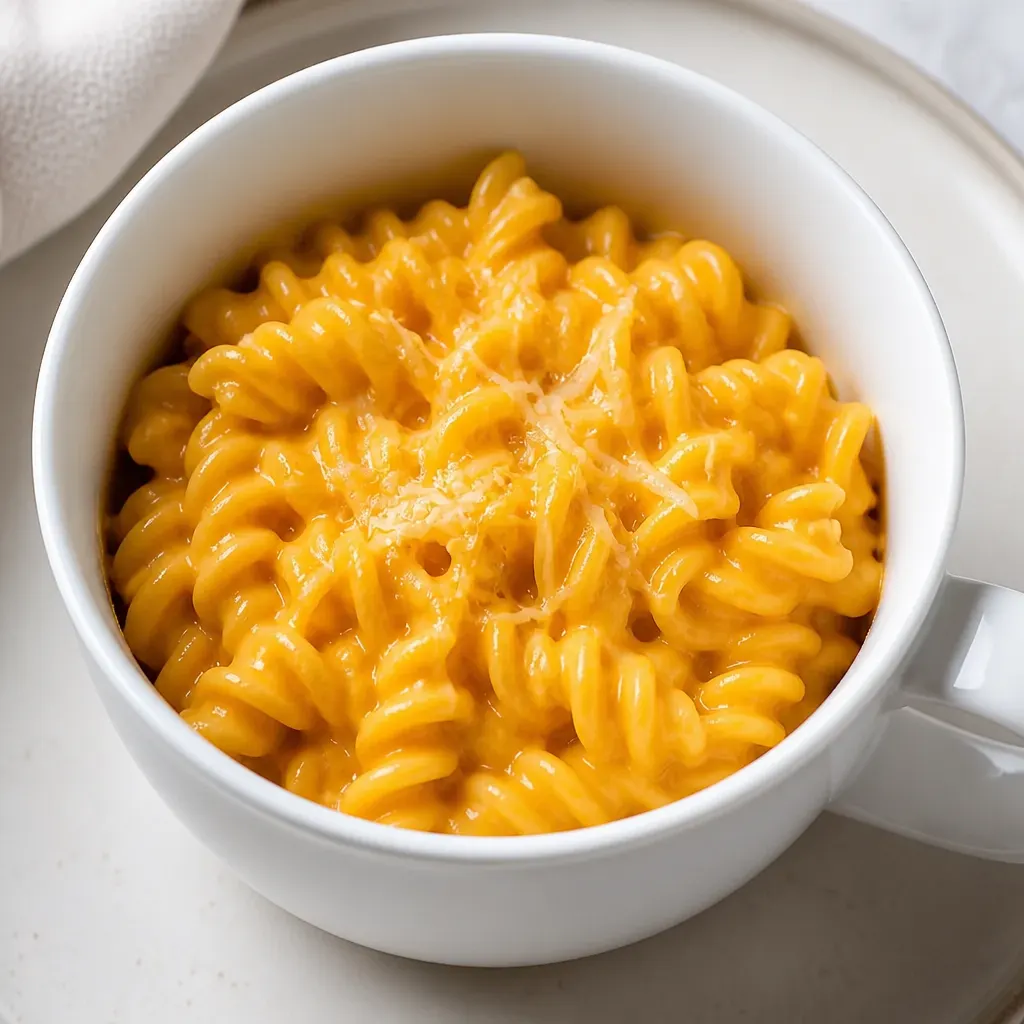 Pumpkin Mac and Cheese in a Mug close-up view