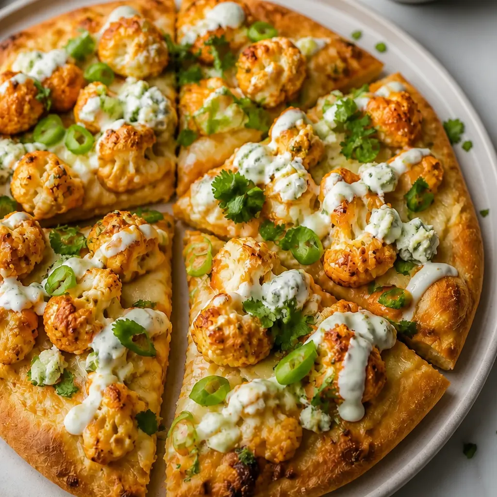 Roasted Buffalo Cauliflower Flatbread close-up view