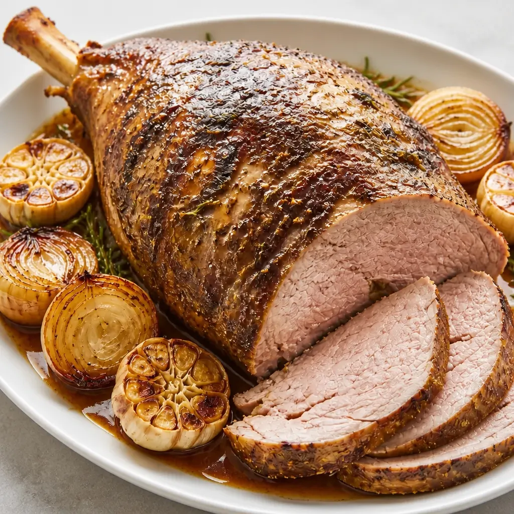 Slow-Roasted Leg of Lamb close-up view