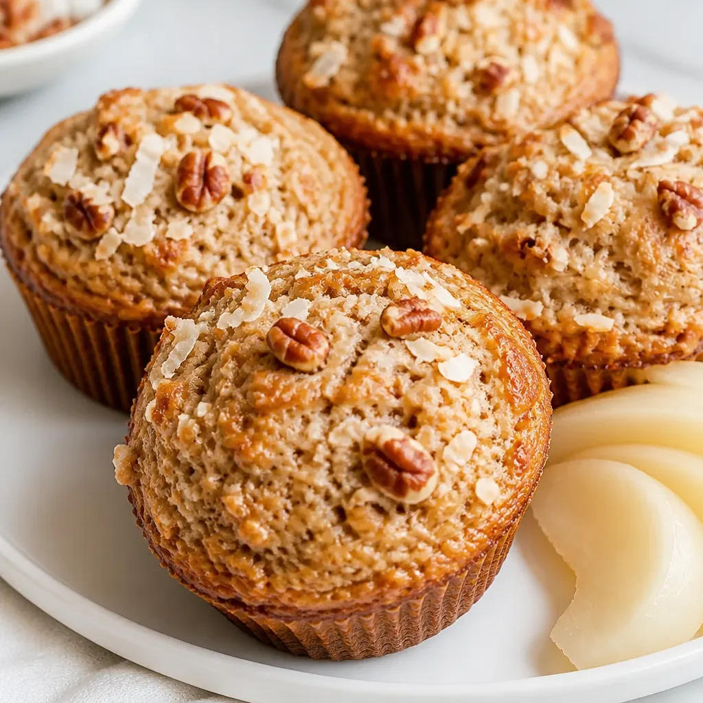 Toasted Coconut & Pecan Pear Muffins close-up view