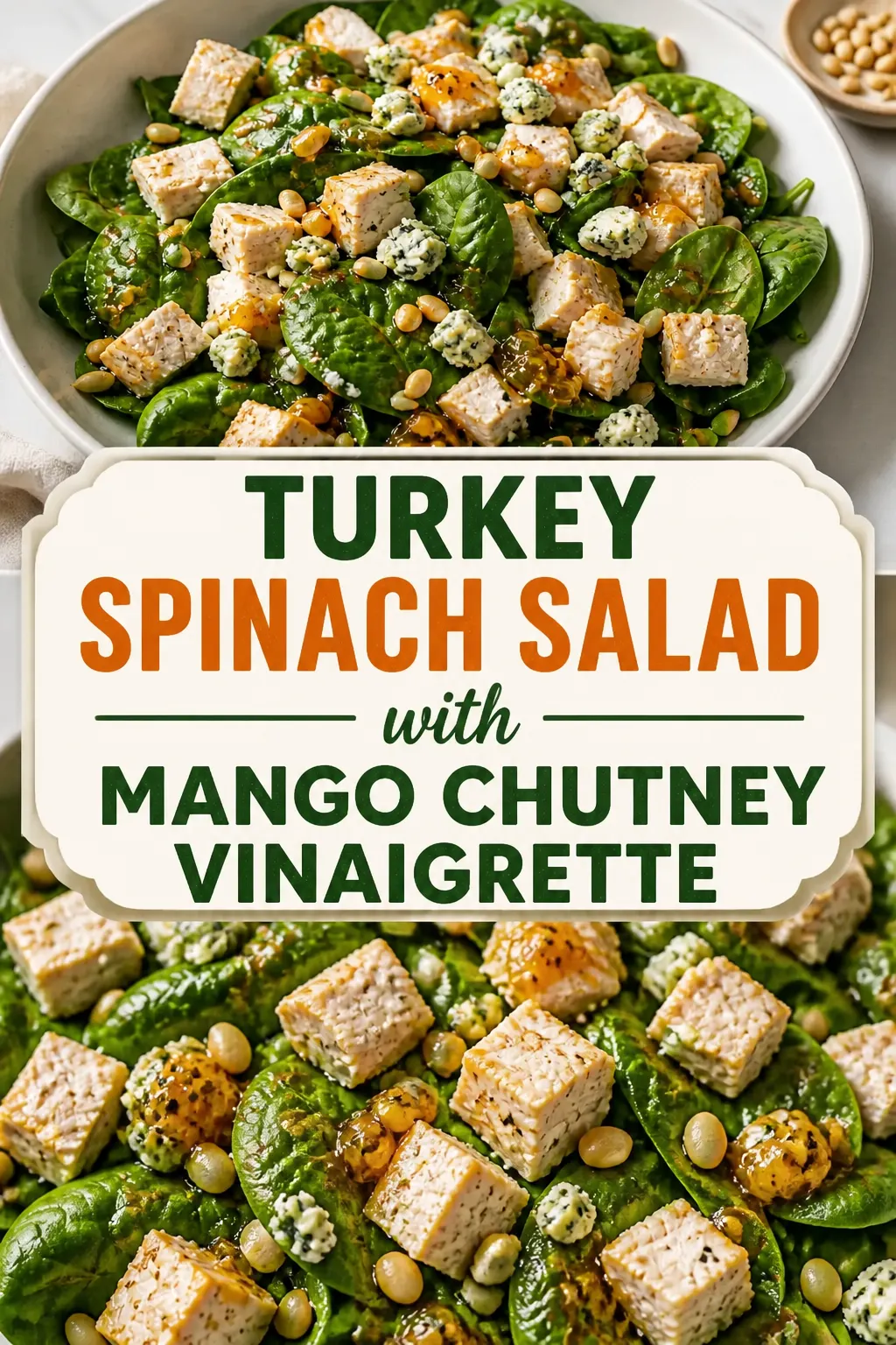 Turkey Spinach Salad with Mango Chutney Vinaigrette Pinterest pin