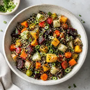 Wild Rice Salad with Roasted Vegetables and Lemon-Tahini Dressing