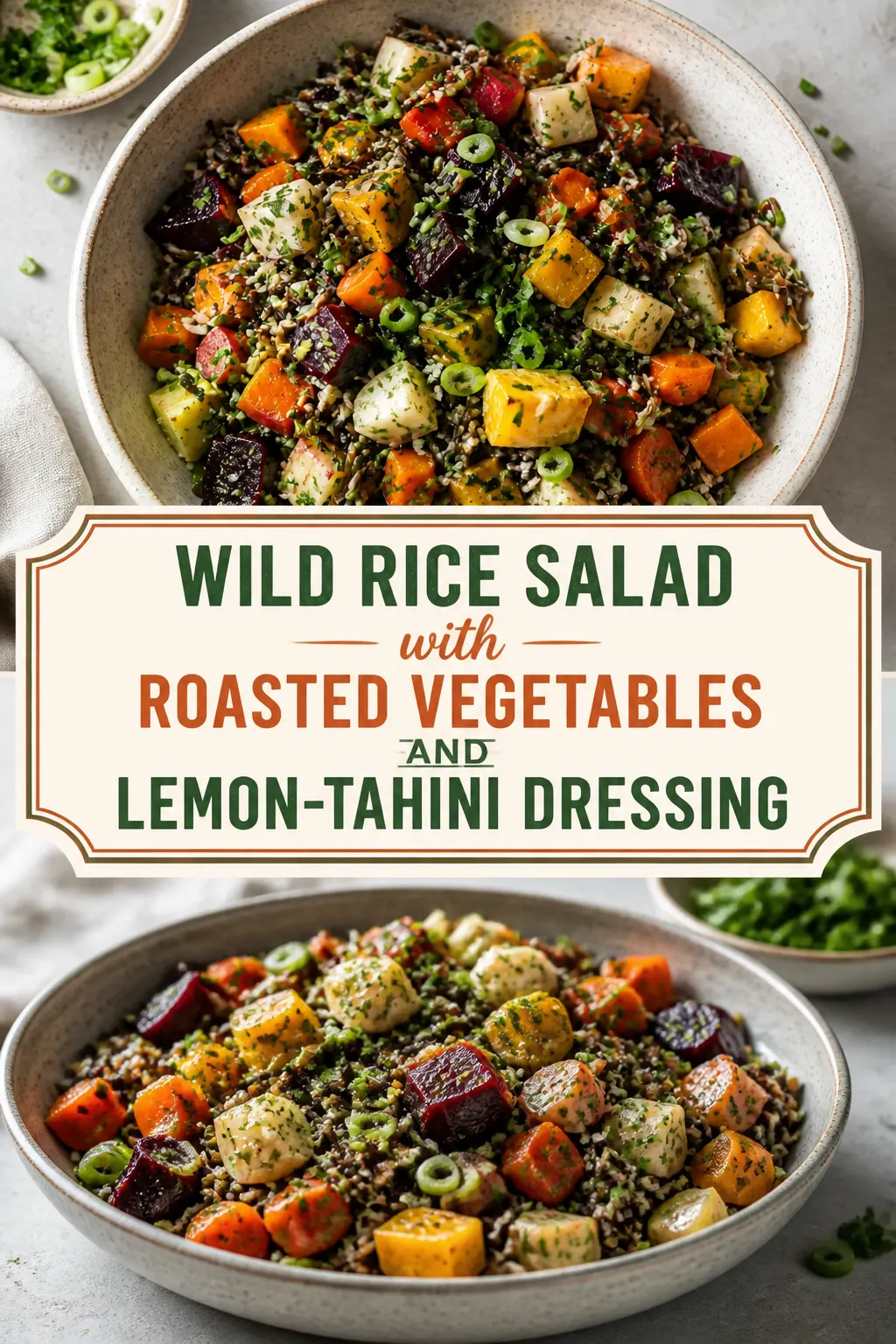 Wild Rice Salad with Roasted Vegetables and Lemon-Tahini Dressing Pinterest pin