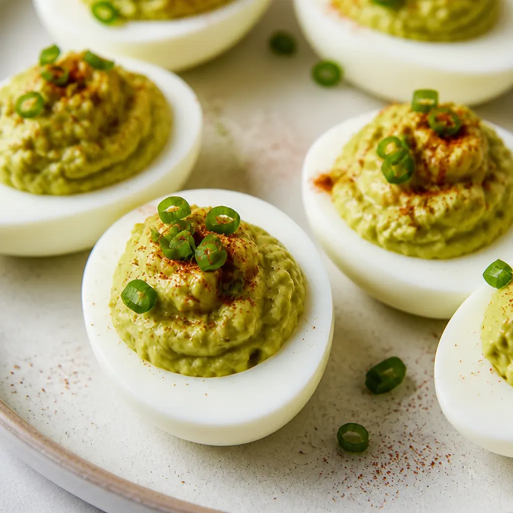 Avocado Stuffed Deviled Eggs close-up view