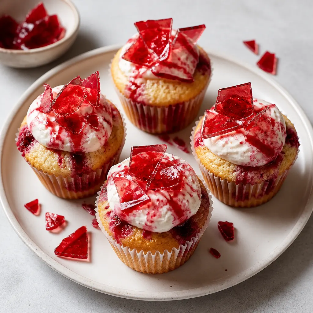 Bloody Raspberry Muffins with Broken Glass Topping