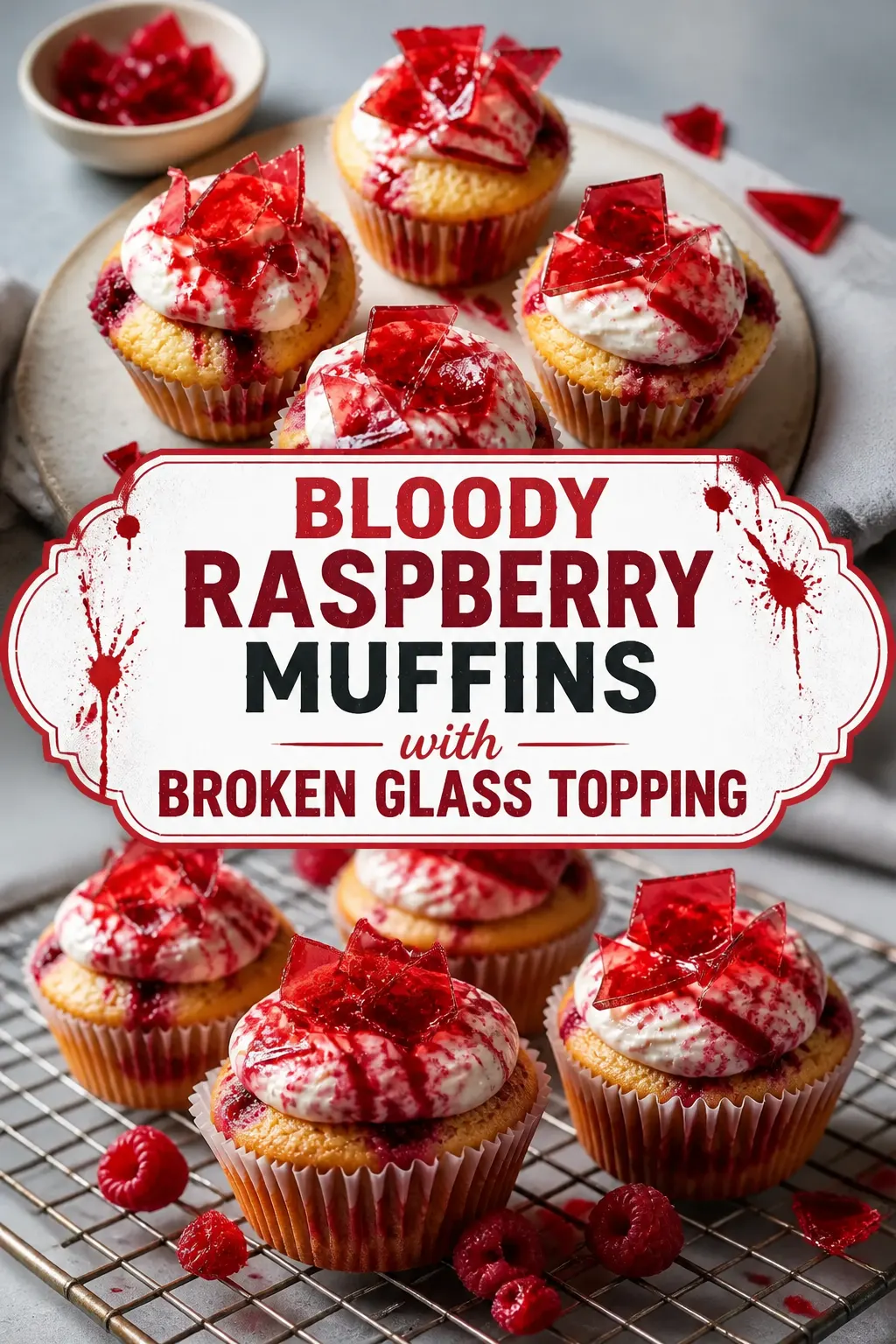 Bloody Raspberry Muffins with Broken Glass Topping Pinterest pin