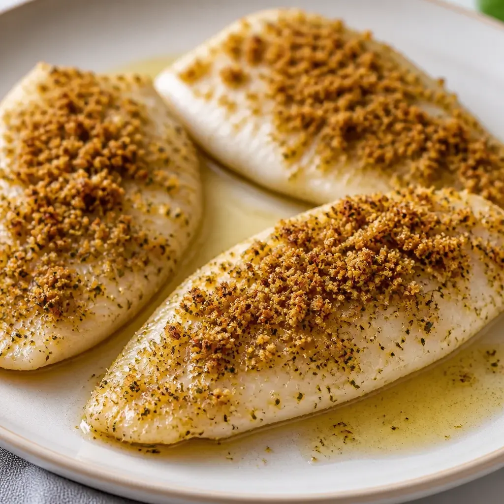 Brown Butter Tilapia with Toasted Basil Butter Breadcrumbs close-up view