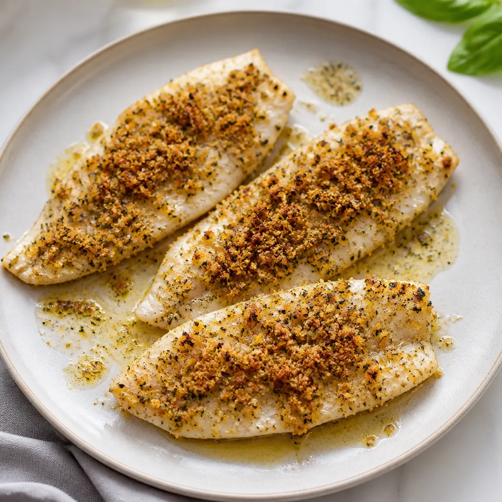Brown Butter Tilapia with Toasted Basil Butter Breadcrumbs
