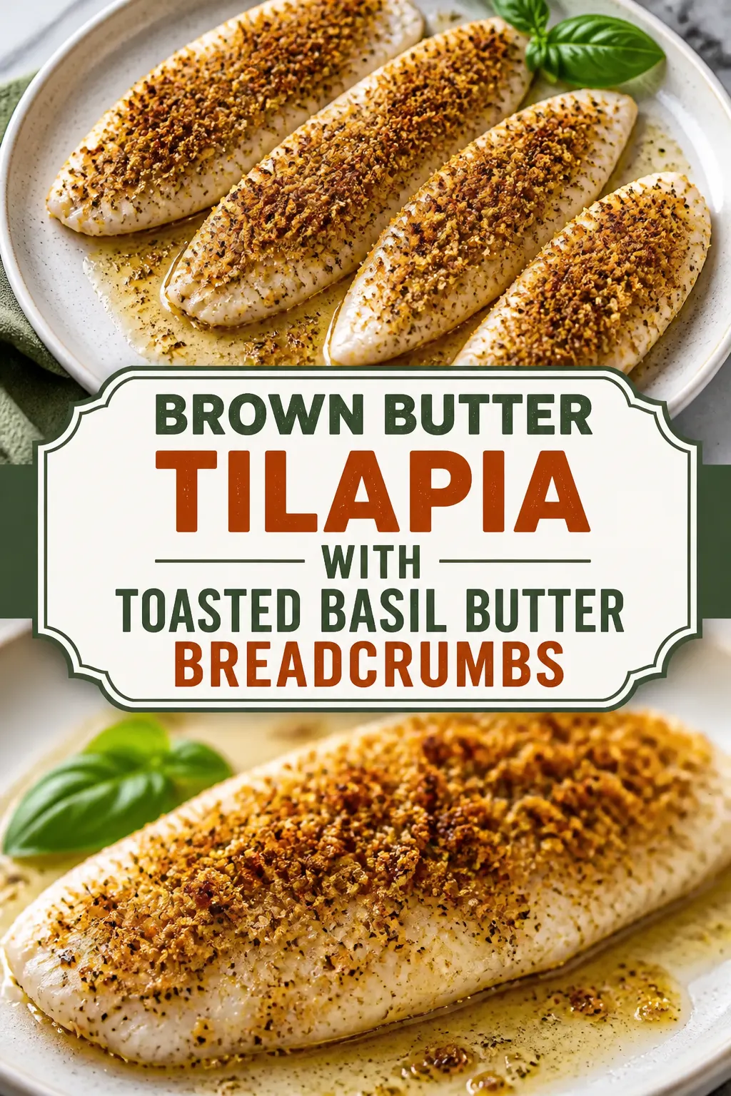 Brown Butter Tilapia with Toasted Basil Butter Breadcrumbs Pinterest pin