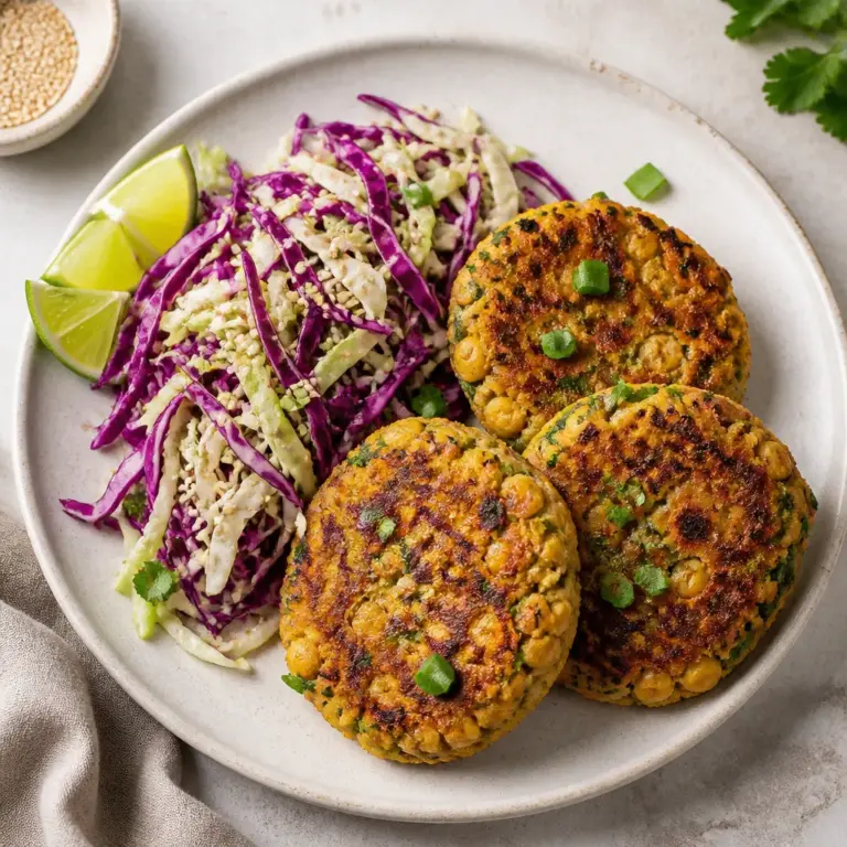Crispy Chickpea Cakes with Sesame-Lime Cabbage Salad