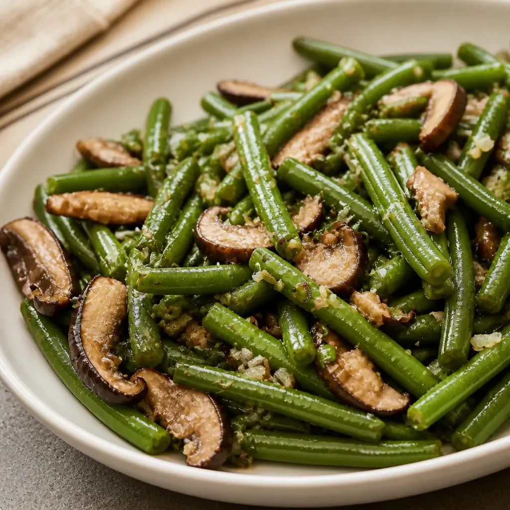 Green Beans and Shiitake Mushrooms Plus 5 Simple Thanksgiving Sides close-up view