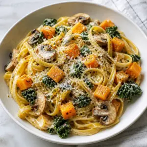 Healthy Kale Squash Mushroom Pasta