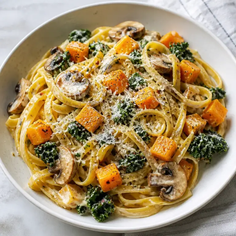 Healthy Kale Squash Mushroom Pasta