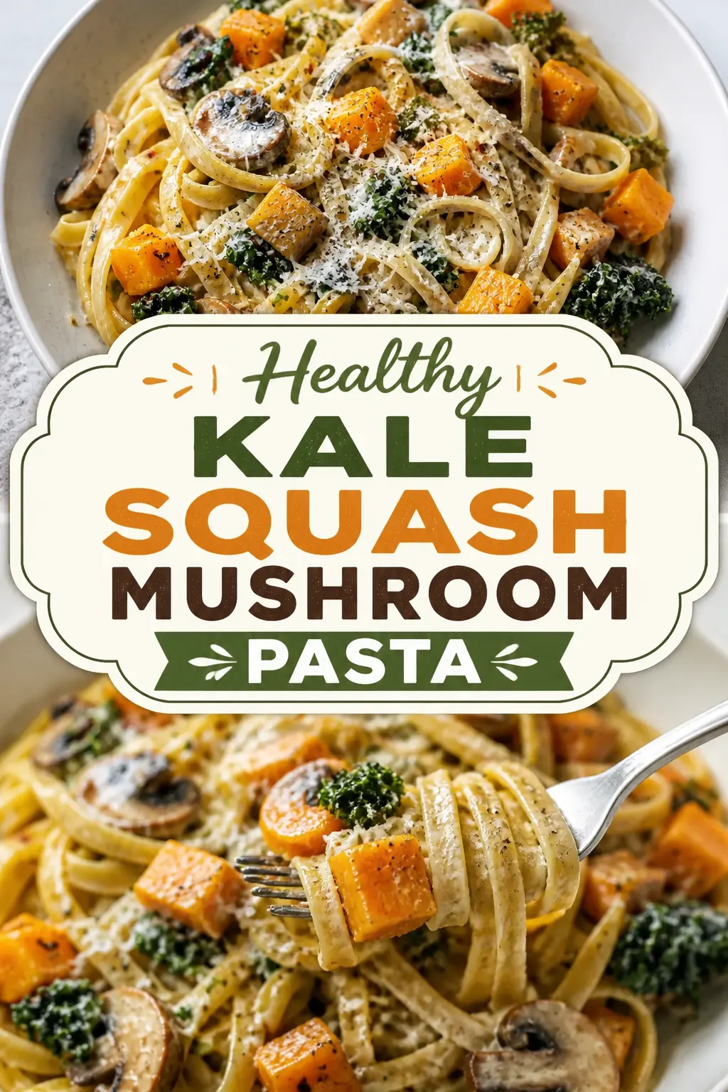 Healthy Kale Squash Mushroom Pasta Pinterest pin