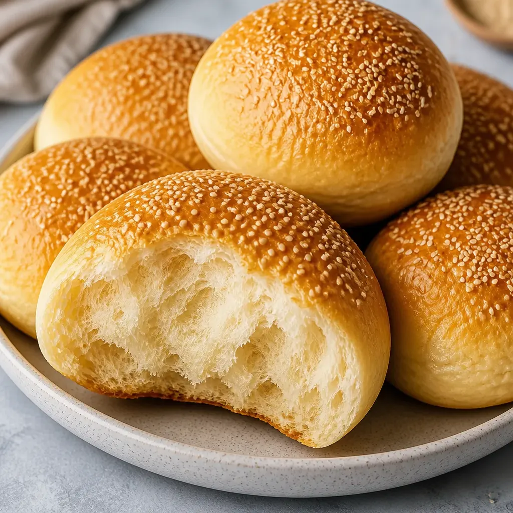 Homemade Hamburger Buns close-up view