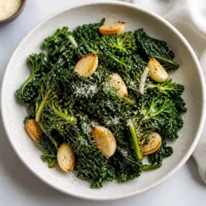 Kale Sprouts with Roasted Garlic and Parmesan