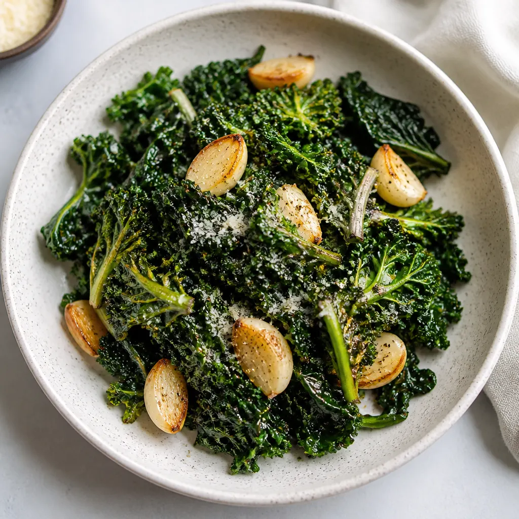 Kale Sprouts with Roasted Garlic and Parmesan