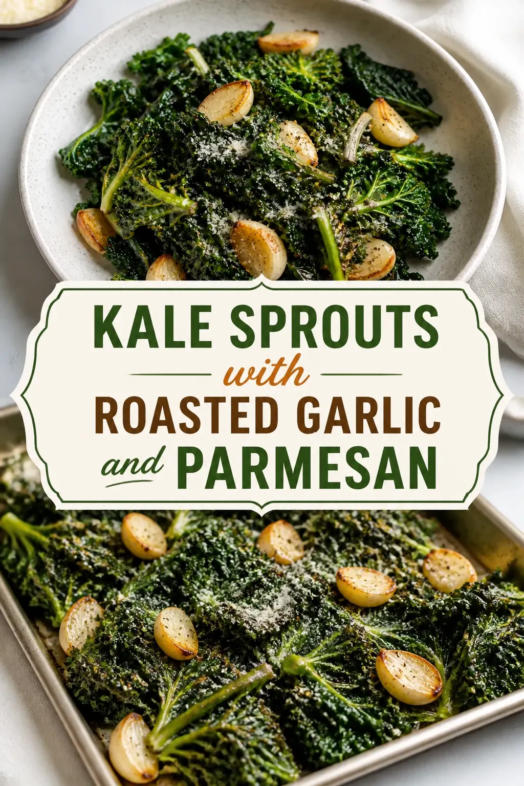 Kale Sprouts with Roasted Garlic and Parmesan Pinterest pin