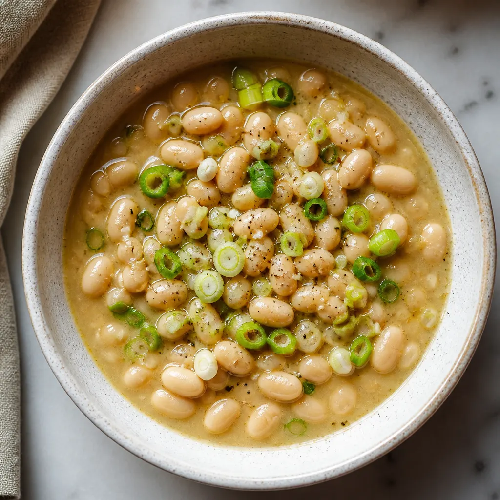 Miso Butter Brothy Beans with Scallions