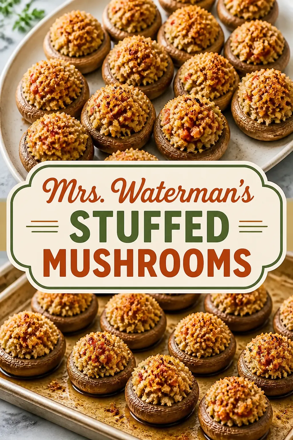 Mrs. Waterman’s Stuffed Mushrooms Pinterest pin