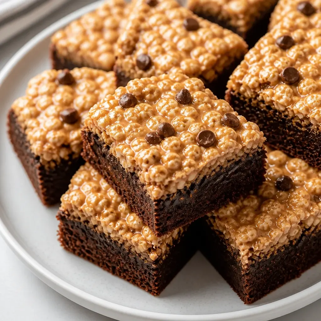 Peanut Butter Rice Krispie Brownies close-up view