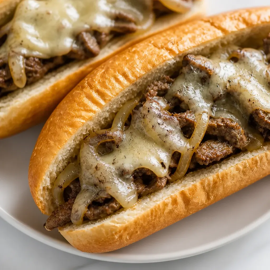 Philly Cheesesteak Sandwiches close-up view
